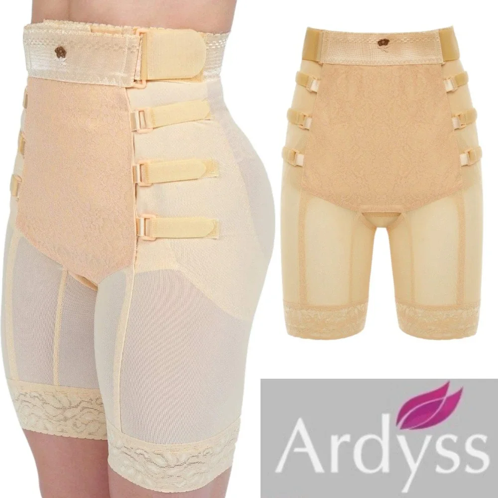 NEW Ardyss L Nude Lace Trim High Rise Mesh Compression Girdle Shorts Post Partum